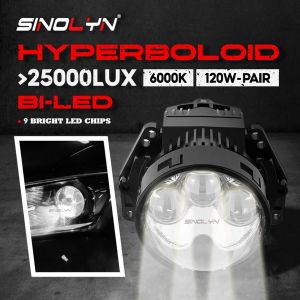 Sinolyn H7 H4 Bi LED Projector Lens Headlight 3 Inch Hyperboloid Matrix 25000LM LED Angel Eyes DRL Halo Lights Car Accessories H1 H11 9005 9006