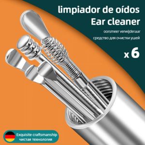 Set 6 In 1 Alat Pembersih Telinga Stainless Tebal Berkualitas Alat Korek Kuping Lengkap Dengan Tabung