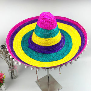 LETIAN Party Sun Hats Colorful Decorations Pompom Straw Hat Mexican Halloween Holiday Decorations Hawaiian