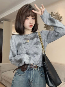 Autumn New Arrival Korean Style Womens Knitted Sweater Gray Texture Base Layer Shirt Warm Fleeing Cashmere round Neck Pullover