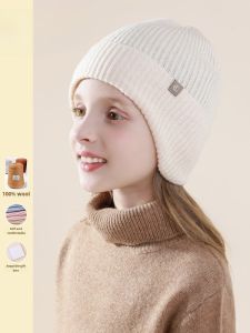 ACUC Childrens Knitted Wool Hat Pure Wool Ear Protection Cap for Girls And Boys Sweet Cute Style round Top No Brim Hat
