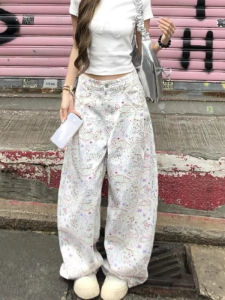 กางเกงยีนส์ขากว้างเอวสูงพิมพ์ลายกราฟิตี้ ทรงหลวม ทรงตรง ทรงสลิม ทรงยาวถึงพื้น สำหรับผู้หญิง กางเกงยีนส์ทรงหลวมสบาย ๆ สำหรับผู้หญิง