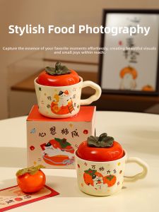 Creative Persimmon Shape Ceramic Mug for Office and Home Use