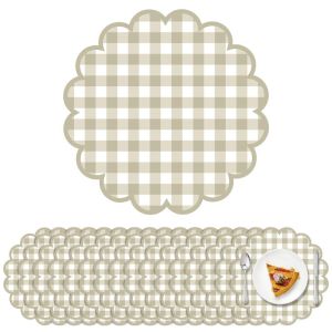 VIKAMA Round Placemat Black White Checkered Scalloped Edge for Dining Table Home Kitchen Daily Table Party Decor