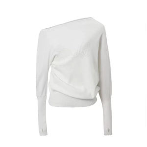 Trendkill Pearl Biểu Tượng Vai Bất Đối Xứng Rộng Rãi Đồ Len Không Đều Xếp Ly Thiết Kế Thoải Mái Tay Dài Phong Cách Đi Làm Áo