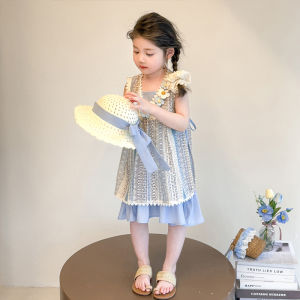 Sweet Princess Dress Set for Girls Summer Thin Strap Vest Two-Piece Suite Childrens Clothing Soft Material Country Style