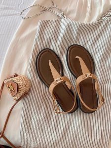 French Vintage Flat Bottom Sandals Womens Summer Skirt Roman Style Cross Toe Slippers Casual Leather Roman Style Sandals