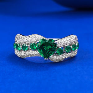 Deluxe 6mm Heart-shaped Emerald Ring Women Anniversary Birthday Gift S925 Silver Plated 18K White Gold Jewelry