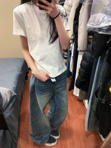 Áo Thun Cotton Tay Ngắn Mùa Hè 2025 Cho Nữ Dáng Rộng Thoải Mái in Họa Tiết Màu Trắng Mặc Trong