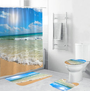 Waterproof Bathroom Curtain with Wave Pattern