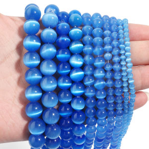 4/6/8/10/12mm Natural Stone Beads Smooth Round Blue Cat Eye Beads Loose Spacer Bead For DIY Jewelry Making Bracelet Necklace
