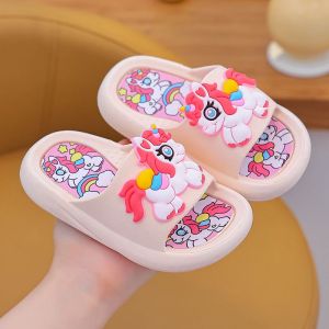 Adorable Rainbow Horse Childrens Slippers Indoor Soft Bottom Anti-Slip Home Cartoon Baby Princess Summer New Style Kids Sandals