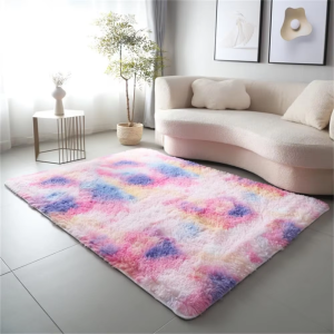 VIKAMA Tie-Dye Plush Carpet 1.3x2FT Living Room Soft Girls Bedroom Bed Blanket Childrens Room Decorative Non-Slip Floor Mat