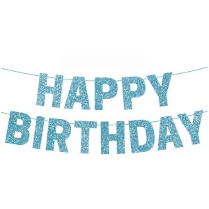 Happy Birthday Banner Glitter Blue Happy Birthday Banner for Birthday Decoration Party Supplies