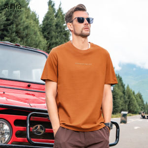 เสื้อยืดแขนสั้นผ้าคอตตอนผสมไนโตรเจนสำหรับผู้ชาย Enjeolon ฤดูร้อน 2025 ผ้าฝ้ายระบายอากาศได้ดี พิมพ์ลายตัวอักษร แฟชั่นสำหรับผู้ชาย