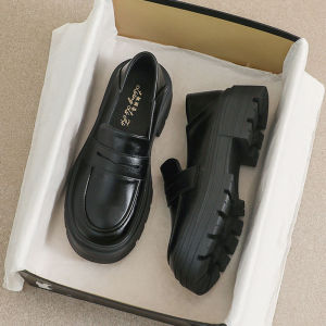 Genuine Leather Thick Heel Loafers Womens Spring Autumn 2024 New Retro British Style Flat Shoes Versatile Heightening Small Size