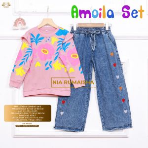 AMOILA SET - SETELAN ANAK KEKINIAN BY NIA RUMAISHA || MAT. ATASAN COTTON COMBAD || MAT. CELANA JEANS PINGGANG FULL KERUT