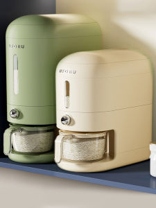 Dùng cho thực phẩm kín hộp đựng gạo 5kg/10kg-Thiết kế ép để phân phối với cốc đo lường Kệ để đồ nhà bếp hồ sơ hẹp 18cm BPA-free PET + PP & con dấu silicon kép (chống ẩm/chống côn trùng Trắng/Xanh)