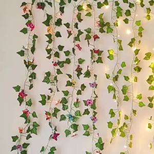 8 Mode LED Solar Leaf Light String Outdoor Fairy Lamp Artificial Sunflower for Christmas Wedding Garden Fence Decoration