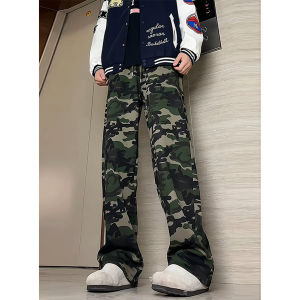 Quần Dài Nam Dáng Rộng Cạp Vừa Mùa Thu Quần Dài Thường Ngày Màu Xanh Lá Cây Phong Cách Mỹ Cổ Điển Quần Dài Ống Đứng Thẳng