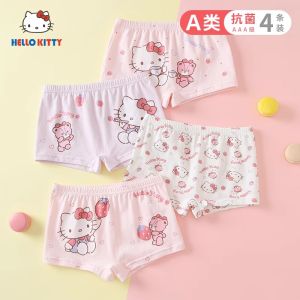 HelloKitty Pure Cotton Antibacterial Girls Underwear Flat Angle A-Class AAA-Grade Shorts Children Innerwear Comfortable Elastic Waist