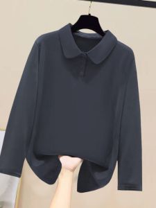 Spring & Fall New Arrival Pure Cotton Plus Size Womens Polo T-shirt Artsy Loose T-shirt Slim Looking Lapel Long Sleeve Top Women