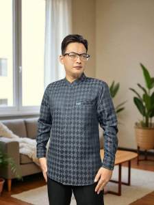 Wazifa Collection Kemeja Pria Dewasa Elegant Premium Katun Jacquard Hitam