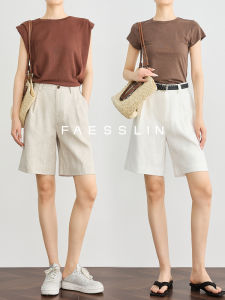 Retro Style Linen Shorts for Women White Casual