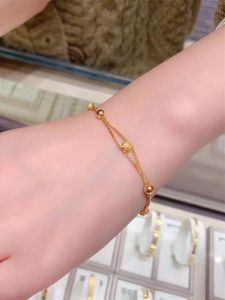 ปรับ 18k Gold Double Layer Starry Sky Pearl สร้อยข้อมือผู้หญิงโบราณหัตถกรรมเทคนิค Lucky ลูกปัดของขวัญแฟชั่นเครื่องประดับ