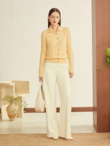Winter Off-White Turn-Down Collar Alashan Cashmere Wool Blend Knitwear