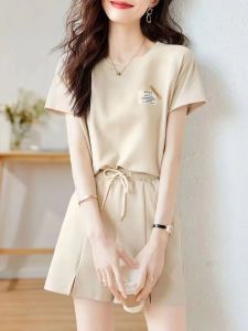 Sports Suit Womens Summer 2024 New Arrival Classic Style Fashion Anti-Aging Casual T-shirt Wide Leg Shorts Two-piece Set