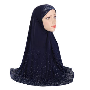 H112 Adults big size muslim hijab scarf with rhinestones  islamic headscarf hats armia pull on headwrap ramadan gift