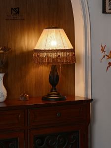 French Vintage & Retro Wooden Tassels Table Lamp