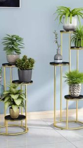 Kệ mặt đá tròn 4 tầng với khung kim loại sơn tĩnh điện để chậu hoa trưng bày sản phẩm trang trí nhà cửa (Mẫu 2)