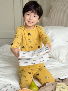[Bé Trai 2025] Bộ Quần Áo AmbbKids Dài Tay Nâng Cấp Mới Vải Cotton Kháng Khuẩn 10A Thu Đông Mặc Nhà Len Kéo Khung 280g
