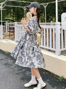 Elegant Water-Media Painting Doll Dress Womens Summer 2024 New Fashion Youthful Short Sleeve Bubble-Sleeve Chic Dress