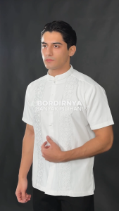 Casella Baju Koko Pria Lengan Pendek | Baju Koko Putih Bordir Ibrahim