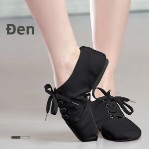 Giày Jazz Vải Bố Nhẹ Cho Nữ Giày Khiêu Vũ Có Dây Buộc Giày Tập Trong Nhà Cho Trẻ Em Giày Bao Gót Cho Bé Trai Màu Đen