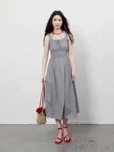 HOPESHOW | Retro Checkered Ruffle Strap Dress 100% Cotton