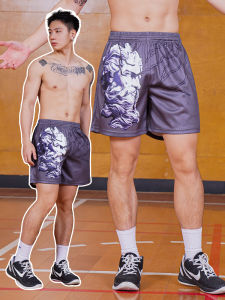 Mens American Basketball Short Pants Ice Breaking GOD Portrait Retro High Street Loose Casual Sports Pants Quick Dry Ultra Light