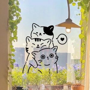Kitchen Door Stickers Sliding Double Opening Glass Door Anti-Collision Stickers Shop Decoration Creative Cat Window Decals