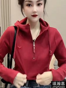 เสื้อฮู้ดผู้หญิงปักลายหัวใจฤดูใบไม้ผลิ 2024 พร้อมซิปและฮู้ด เสื้อเชิ้ตแขนยาวทรงสลิมฟิตสไตล์เกาหลี