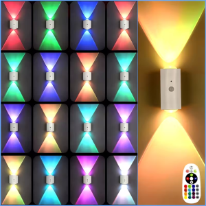 RGB Motion Sensor Wall Lights Rechargeable Magnetic LED Stair Lights 16 Colors Dimmable with Remote for Stairway Bedroom Hallway