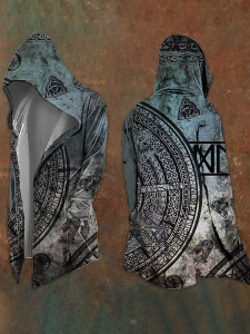 2025 New Abstract Cosmic Retro Print Spring/Fall Mens 3D Digital Print Oversized Hooded Trench Coat Cardigan
