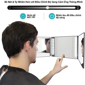 Gương Cắt Tóc Ba Chiều Có Đèn LED Gương Trang Điểm Tạo Kiểu Tóc Tự Làm