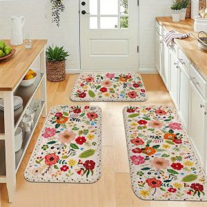 Bộ Thảm Nhà Bếp VIKAMA Gồm 2/3 Tấm Thiết Kế Hoa Văn Chất Liệu Polyester Dùng Trong Nhà - Phòng Ngủ Phòng Tắm Phòng Khách