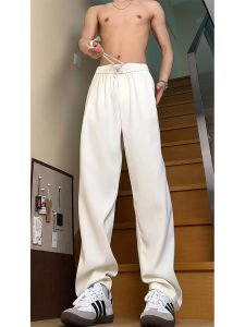 White Ice Silk Mens Summer Thin Quick Dry Pants Drapey High-End Straight Casual Trousers Fashionable Loose Fit Leisure Trousers