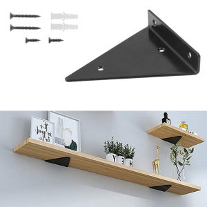 Black Shelf BracketHidden Brackets for Floating Wood Shelves - Concealed Blind Shelf Support – Screws and Wall Plugs Included