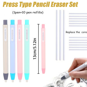11Pcs/set Press Type Pencil Eraser Set with Replacement Core Automatic Pen Eraser Error Correction Tool Office School Supplies