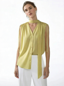 AMII | Elegant Commute Style Satin Chiffon Blouse
